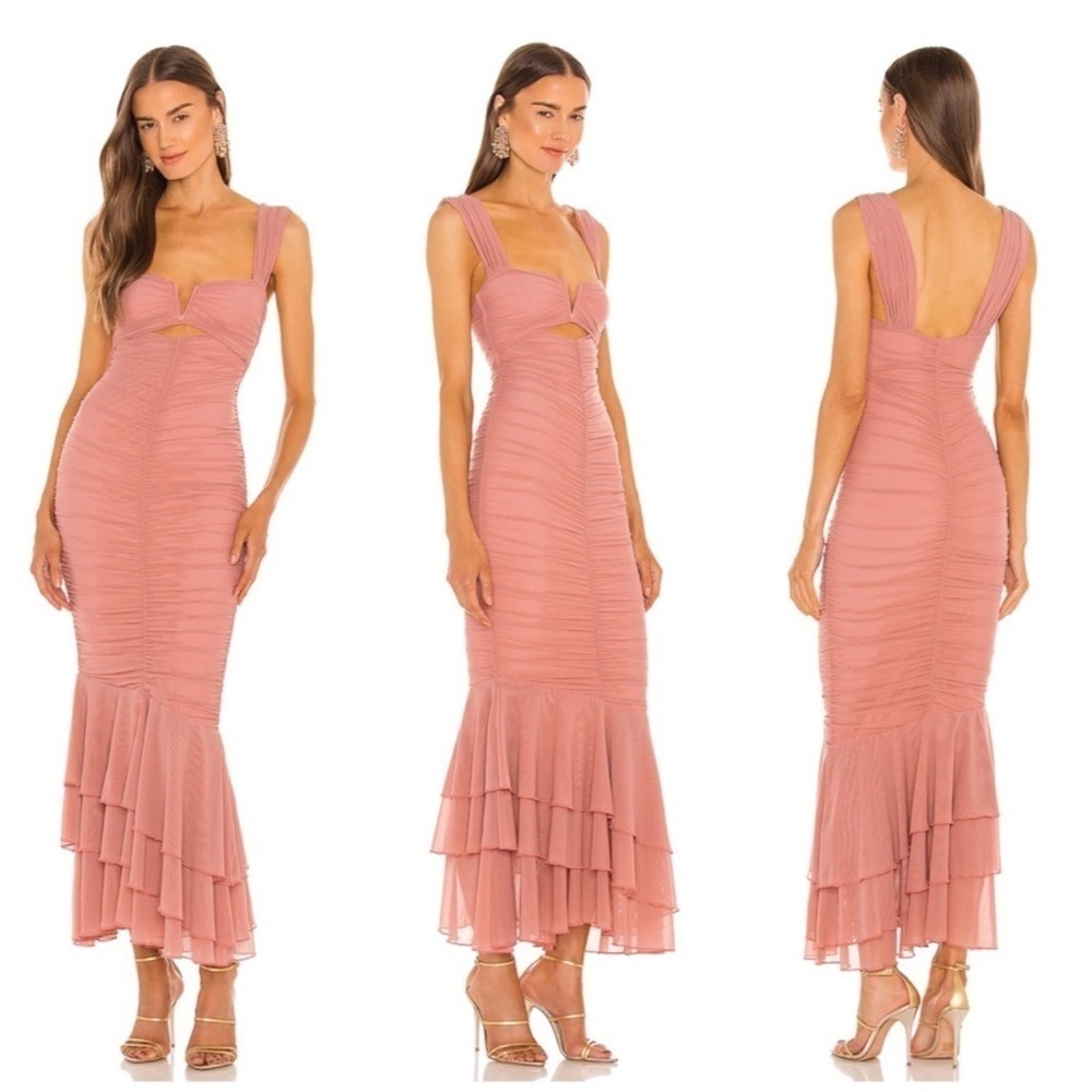 Michael Costello | X Revolve Hilary Gown In Blush Pink Ruched Size L NEW
